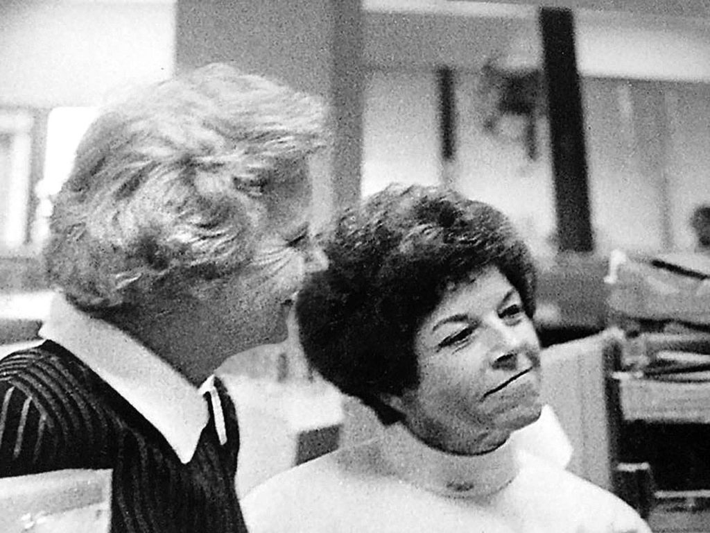 Katharine Graham, then CEO and chairwoman of the board of The Washington Post Co., meets with Joann Byrd, executive editor of The Daily Herald from 1981 to 1992, during one of several visits by Graham to Everett. The Washington Post Co. owned The Herald from 1978 until 2013. (Herald archives)
