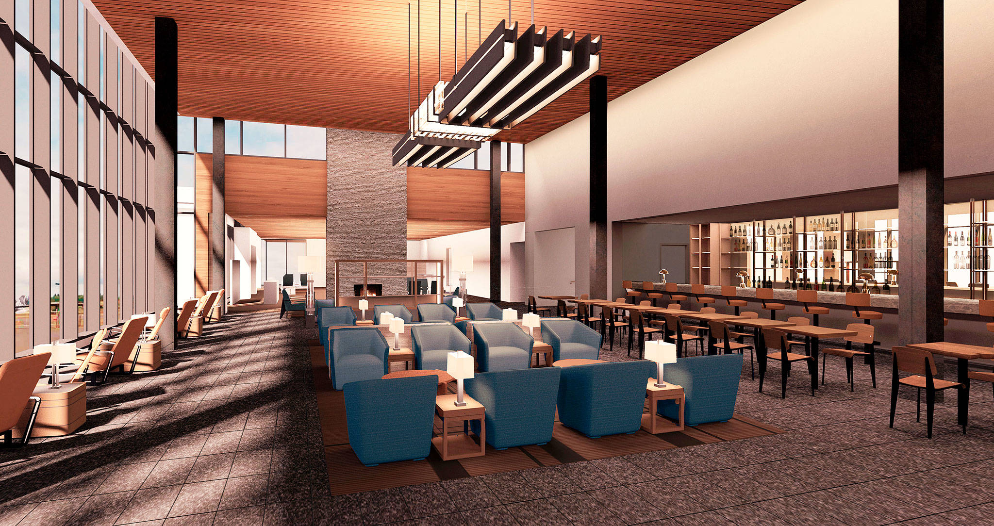 An artist’s rendering of the interior of the planned passenger terminal at Paine Field in Everett. (Propeller Airports)