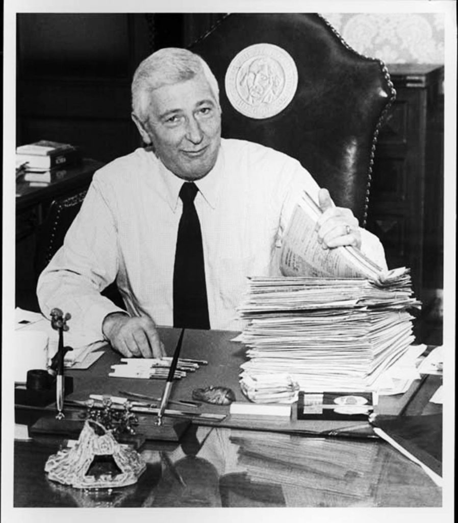 Gov. Spellman puts his signature on legislation in his office in 1981. (Washington State Archives)
