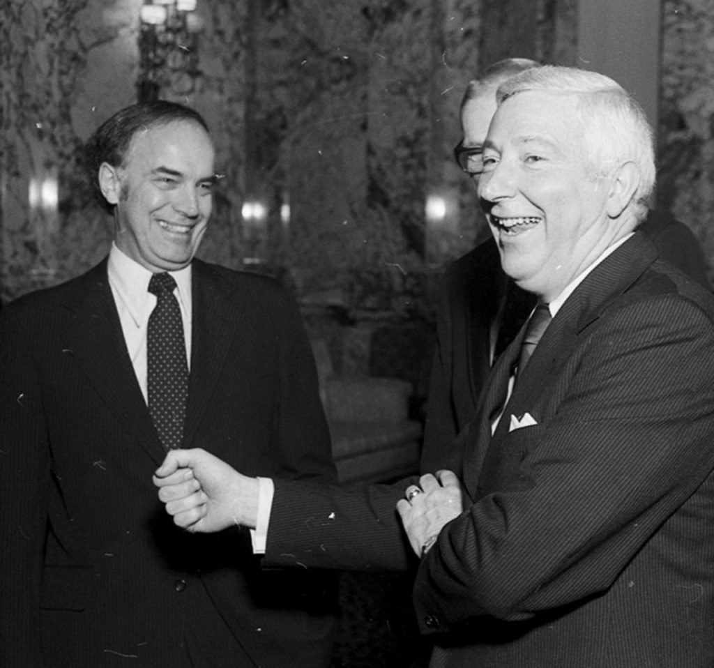 Gov. Spellman with former Gov. Dan Evans in 1981. (Washington State Secretary of State Blog)
