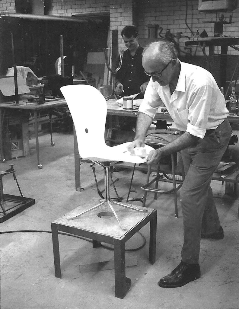 Gideon Kramer works on his famous ION chair in 1966. (Family photo)
