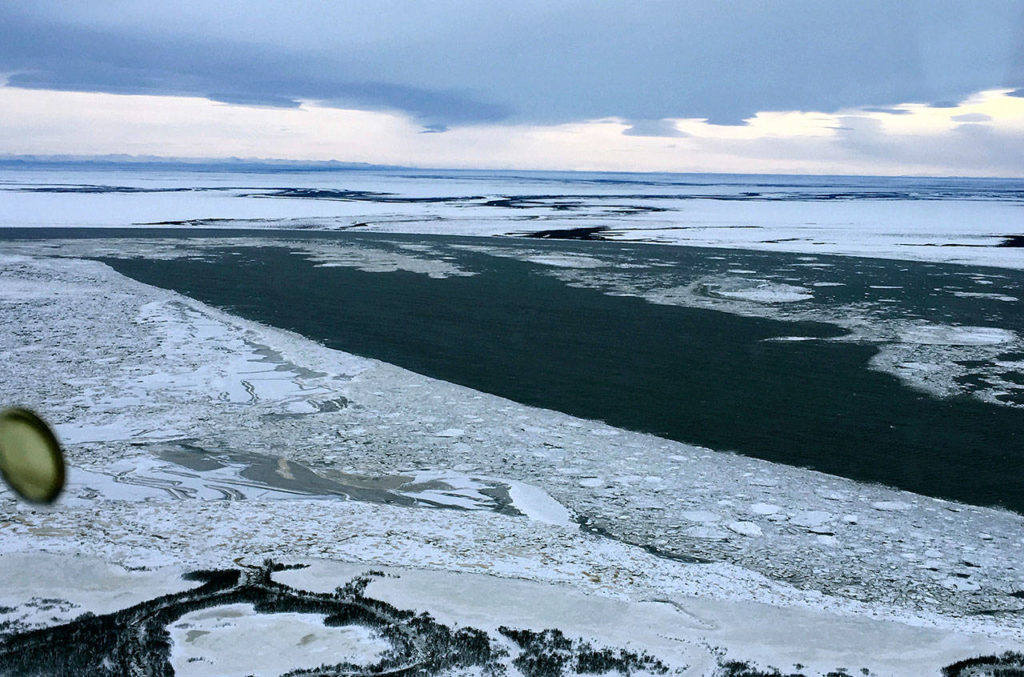 A portion of the Kuskokwim River near Bethel, Alaska, is not covered by as much ice as it usually is this time of year. (Bethel Search and Rescue )

