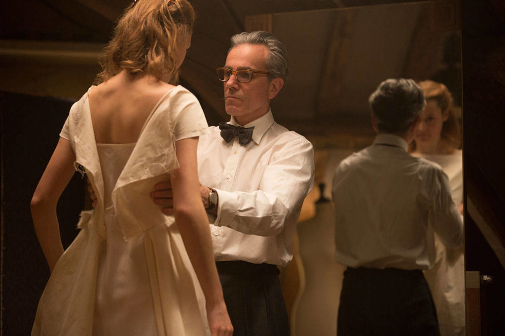 In this image, Vicky Krieps (left) and Daniel Day-Lewis appear in a scene from “Phantom Thread.” (Laurie Sparham/Focus Features via AP)
