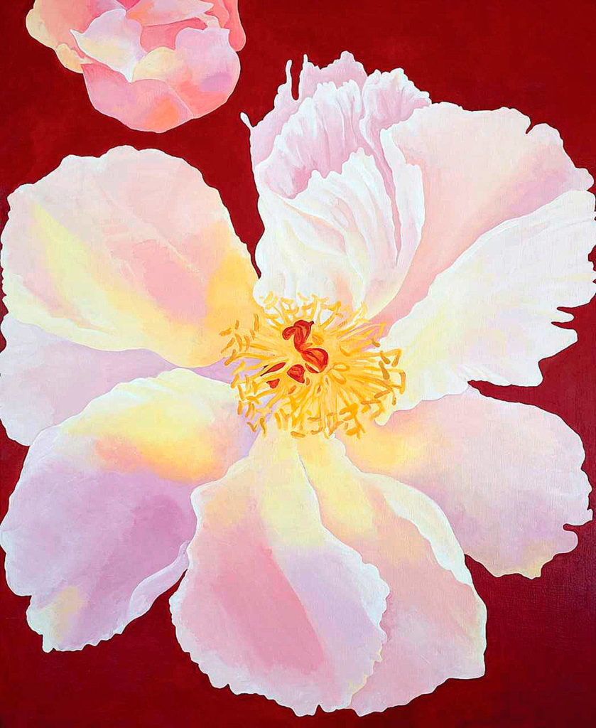 Flower acrylics by featured artist Kimberly Mattson are on display through January at Citrine Health Gallery.
