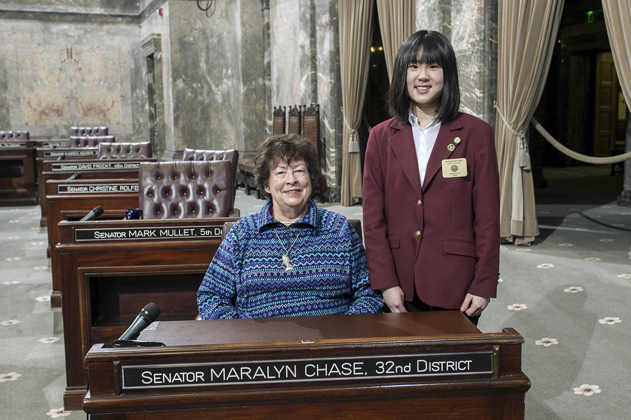 Carina Ly, 16, served as a page in the Washington State Senate during the week of Jan. 8. She was sponsored by Sen. Maralyn Chase, D-Edmonds. (Contributed photo)