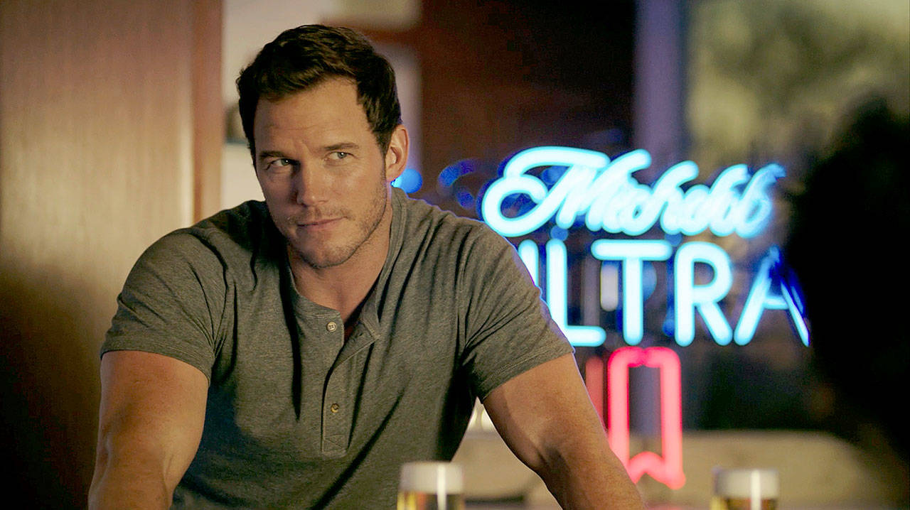 Actor Chris Pratt in a scene from a Michelob Ultra commercial that will air during the Super Bowl. (Anheuser-Busch via AP)