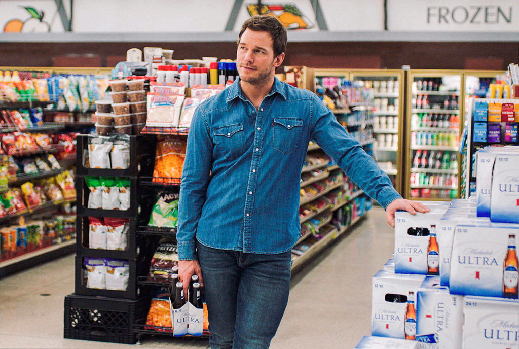 Actor Chris Pratt in a scene from a Michelob Ultra commercial. The star of the “Jurassic World” and “Guardians of the Galaxy” will make his advertising debut on Super Bowl Sunday in a pair of commercials for the light beer. (Anheuser-Busch via AP) 

