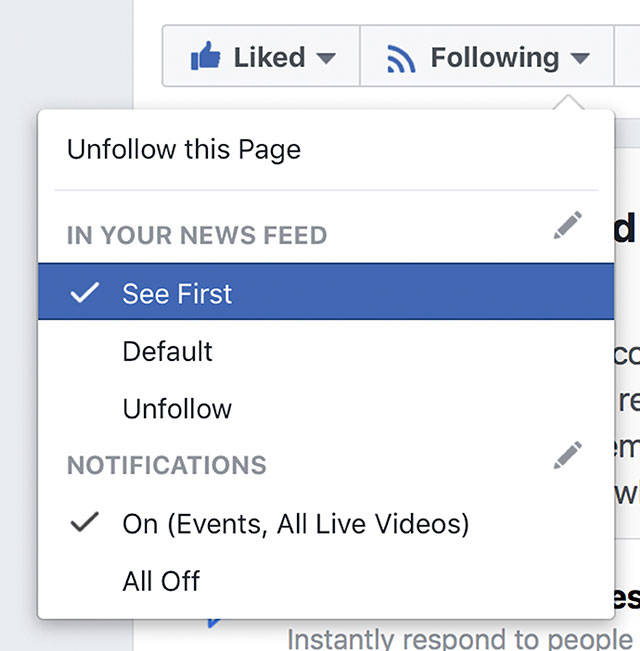 The “See First” option on Facebook as seen in a desktop web browser.