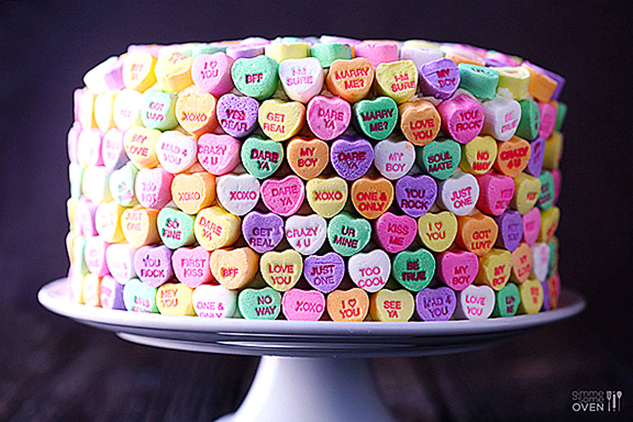 Cover a cake with conversation hearts and it will be the talk of any party.