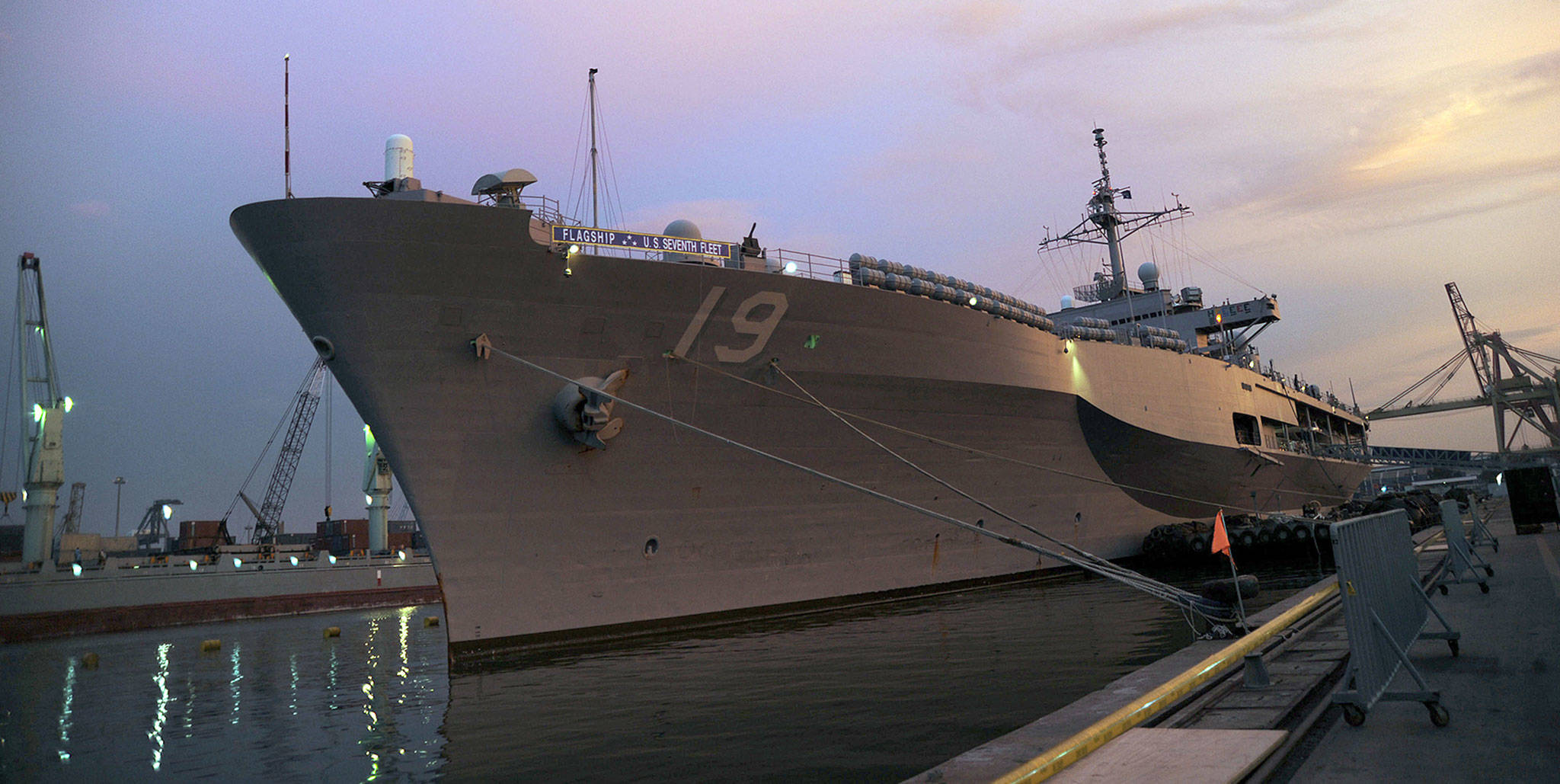 The USS Blue Ridge, flagship of the 7th Fleet, during a port visit in Jakarta, Indonesia, in 2010. (U.S. Navy)