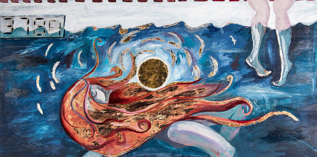 “Swimming Pool Sun” is one of Abigail Dahl’s latest works and her current favorite. It’s a 4-by-2 oil painting.
