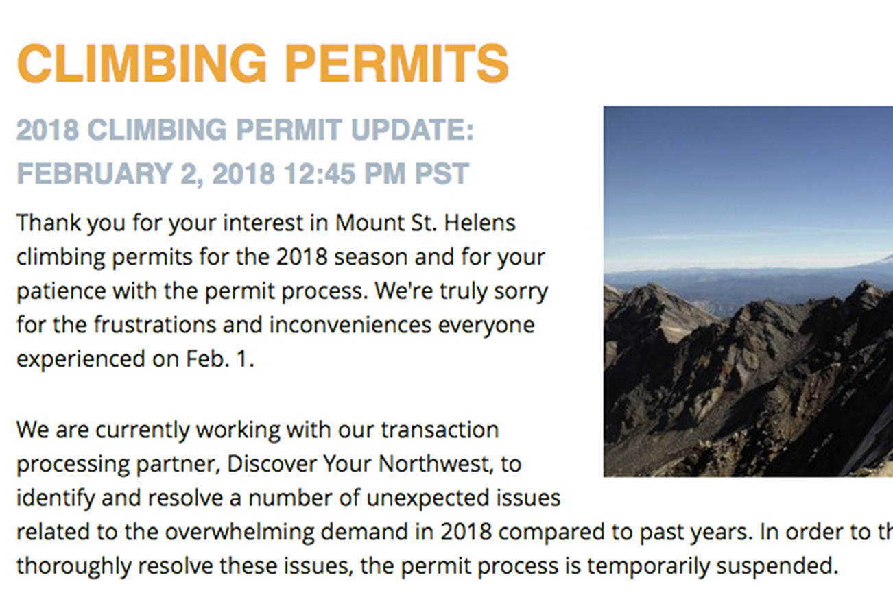 Volcano climbers crash Mount St. Helens permit website