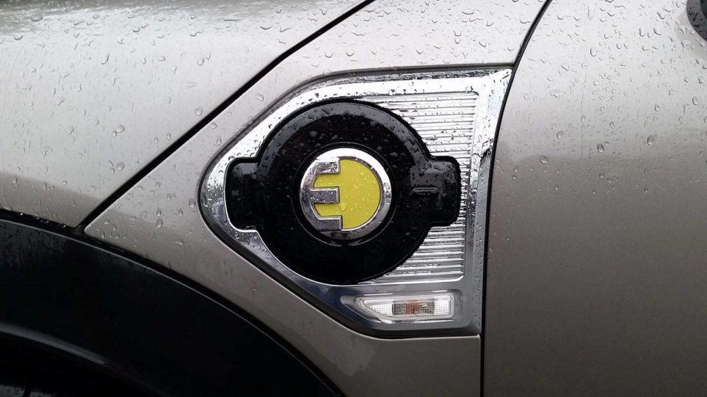 A large bright charging port announces the plug-in capability of the 2018 Mini Cooper S E Countryman All4. (Mary Lowry / For The Herald)
