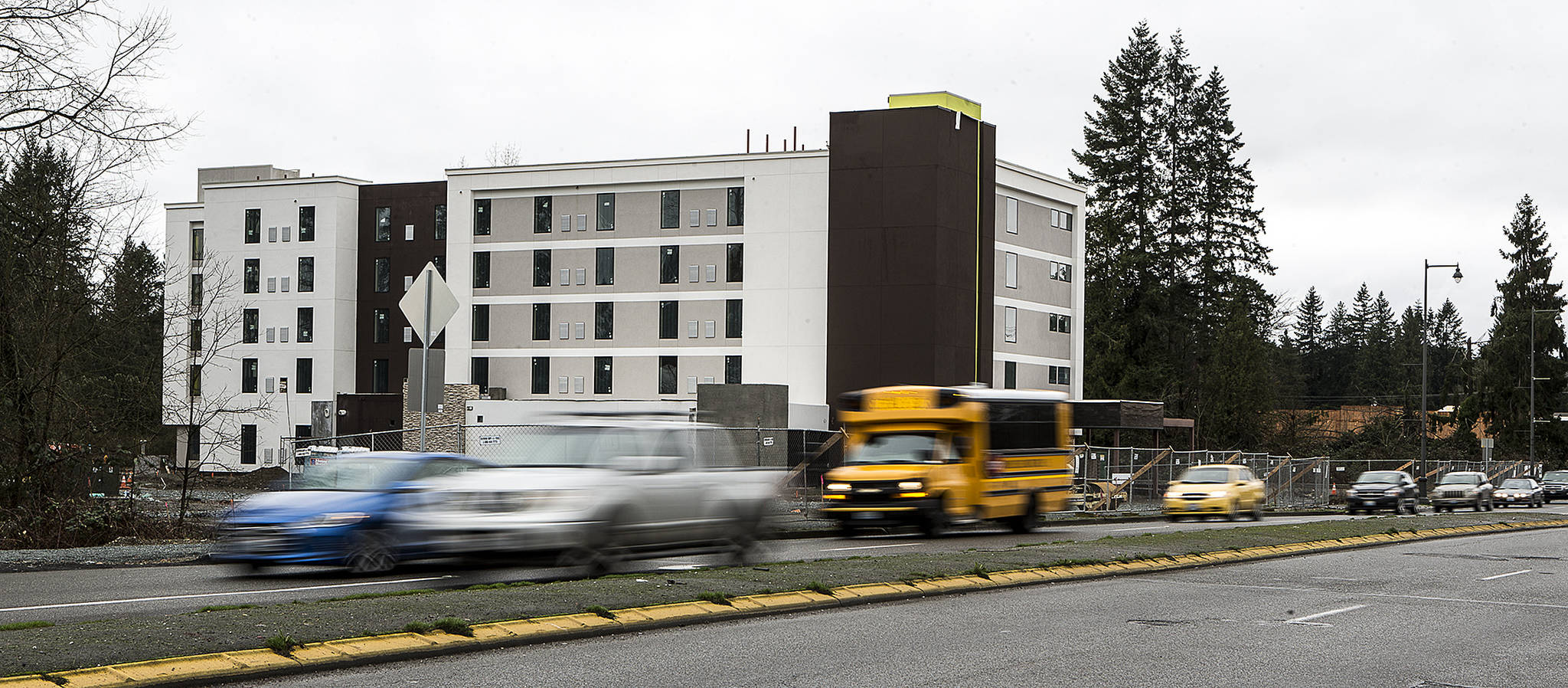 A Hilton Home2 Suites is seen under construction on 116th Street Northeast in Marysville on Wednesday. (Ian Terry / The Herald)