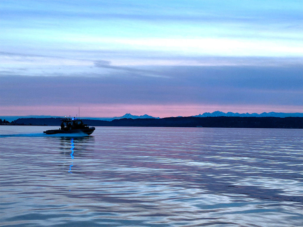 U.S. Coast Guard Port Security Unit 313 in Everett participates in night tactic training on Feb. 11. (Petty Officer 1st Class Robert Kroll / U.S. Coast Guard)
