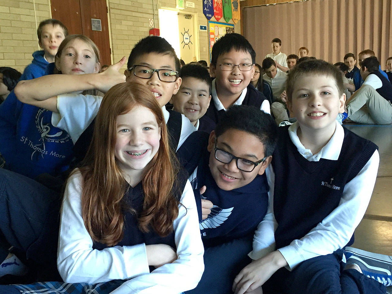 St. Thomas More Parish School in Lynnwood celebrated Catholic Schools Week, Jan. 28-Feb. 2. Pictured are students (front row, from left) Emerson Verge, Caden Rigor, Tiernan Bowen, (second row) Aaron Vu, (third row) Guadalupe Moon, Jesse Lu, Owen Lin and (in back) Noah Barron. (Contributed photo)