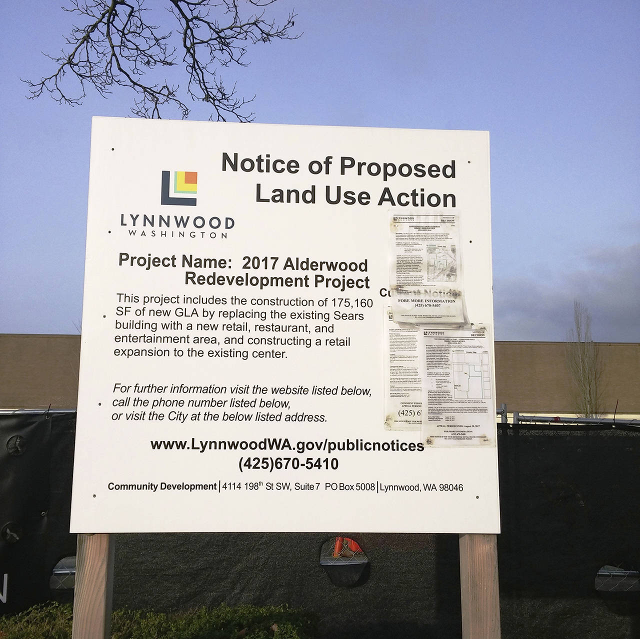 Construction is underway at the east end of Alderwood mall, where The Cheesecake Factory plans to open a location. (Rikki King / The Herald)
