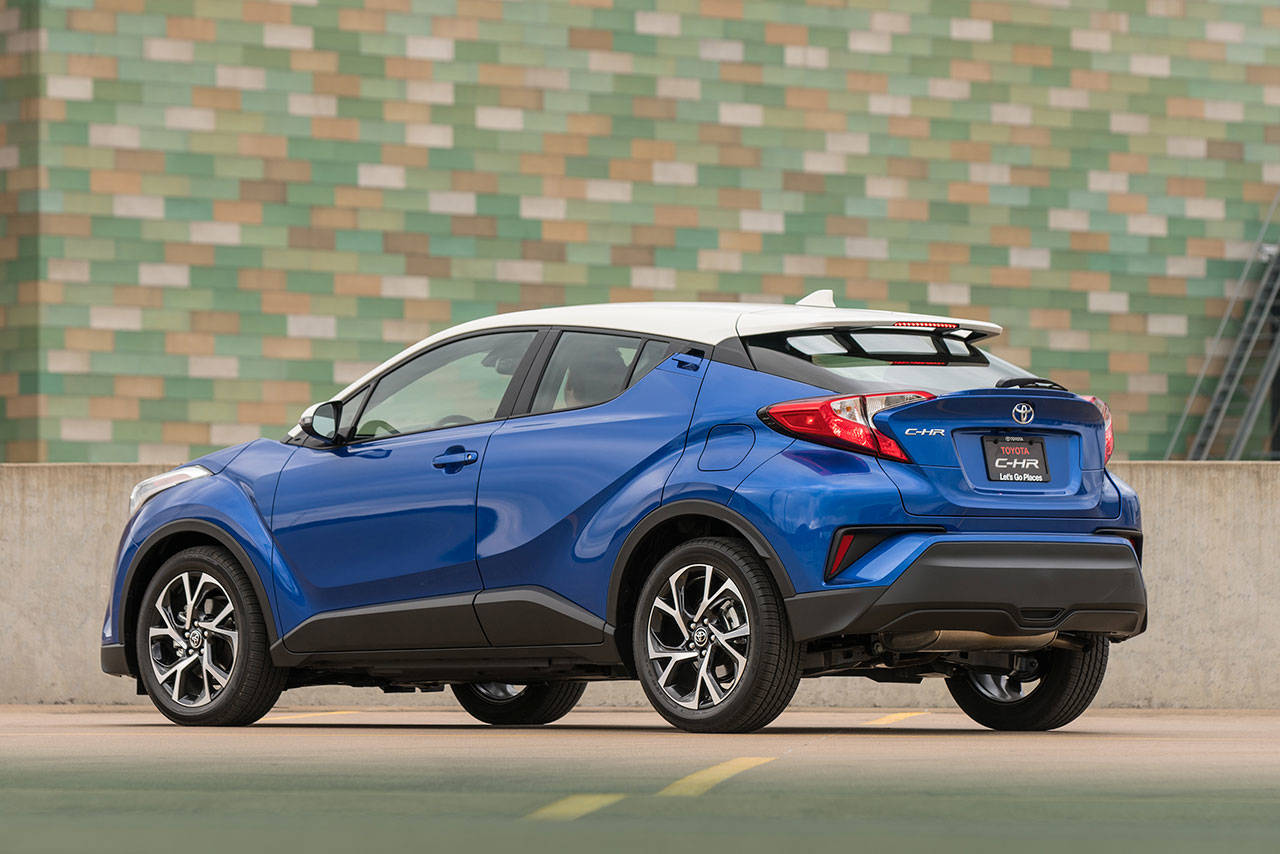 The all-new 2018 Toyota C-HR is a subcompact with an SUV ride height, seating for five and a rear cargo area. (Manufacturer photo)