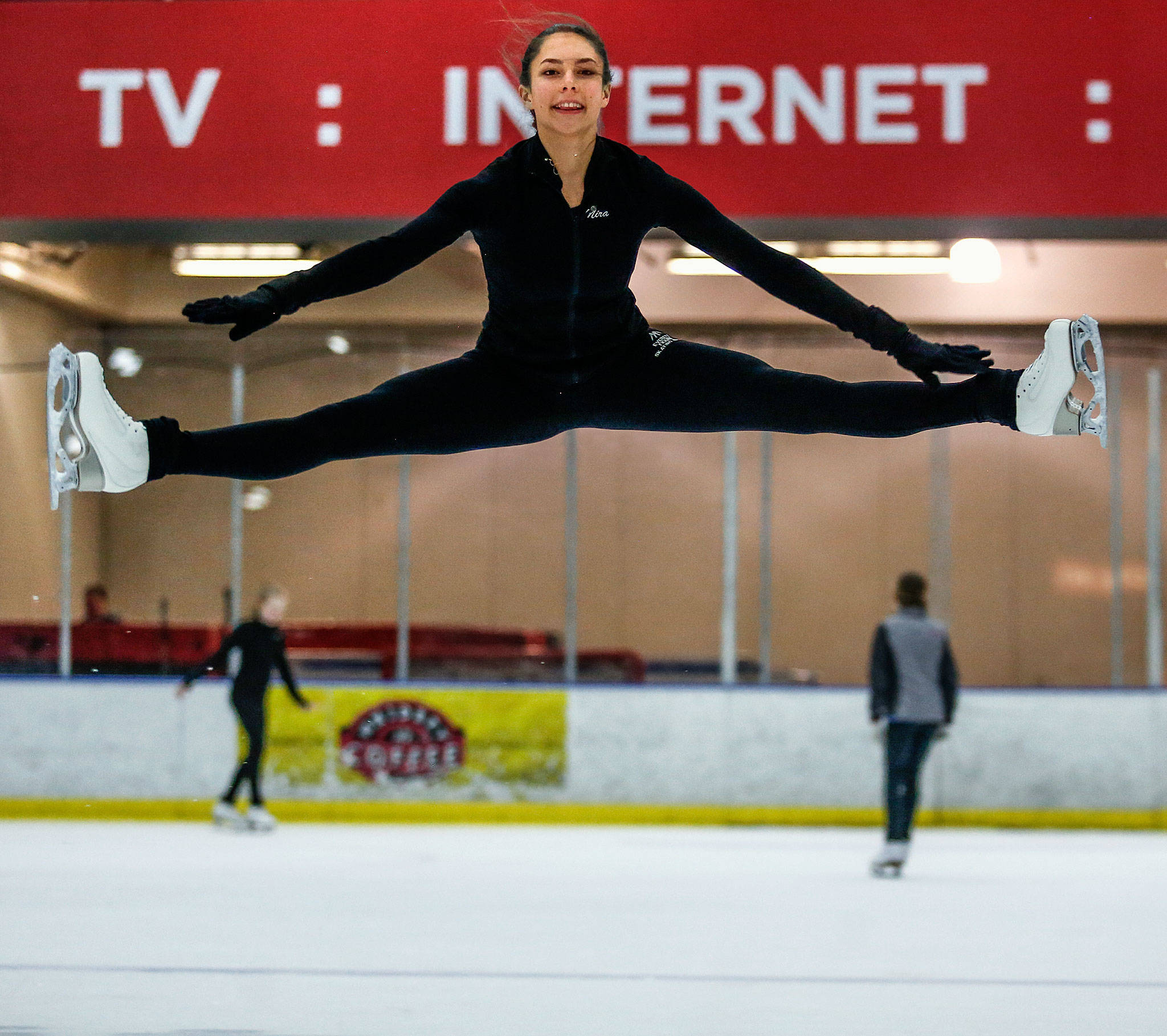 Nira Barlow, 16, is a standout in Susannah Hall McAllister’s Everett Figure Skating Class. (Dan Bates / The Herald)