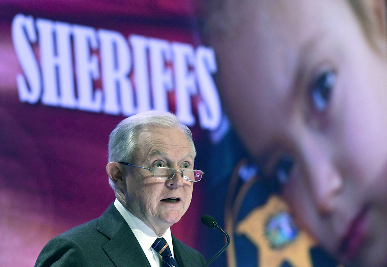 Attorney General Jeff Sessions is seen at the Major County Sheriffs of America 2018 Winter Conference in Washington on Feb. (AP Photo/Susan Walsh)