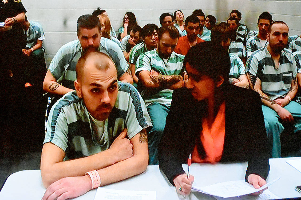 Jeremy Justin Dailey (left) during a court appearance. (Caleb Hutton / The Herald)