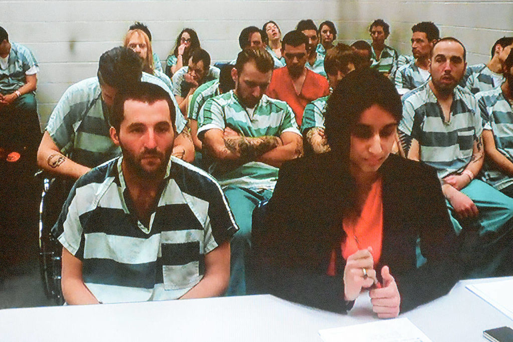 Jared A. Evans during a court appearance. (Caleb Hutton / The Herald) 
