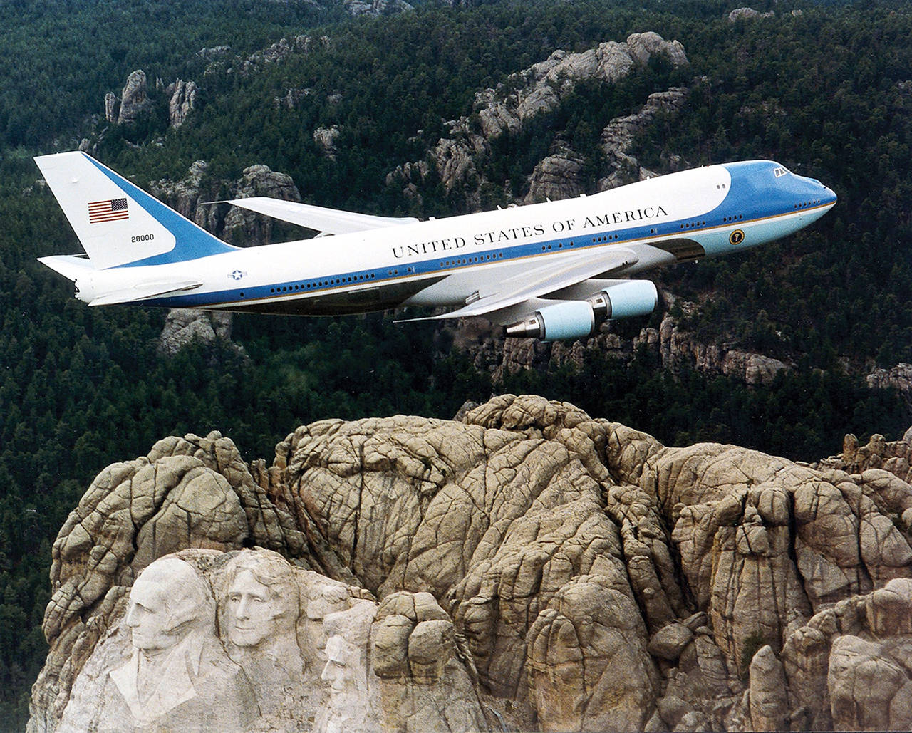 Air Force One flies over Mt. Rushmore. (U.S. Air Force)
