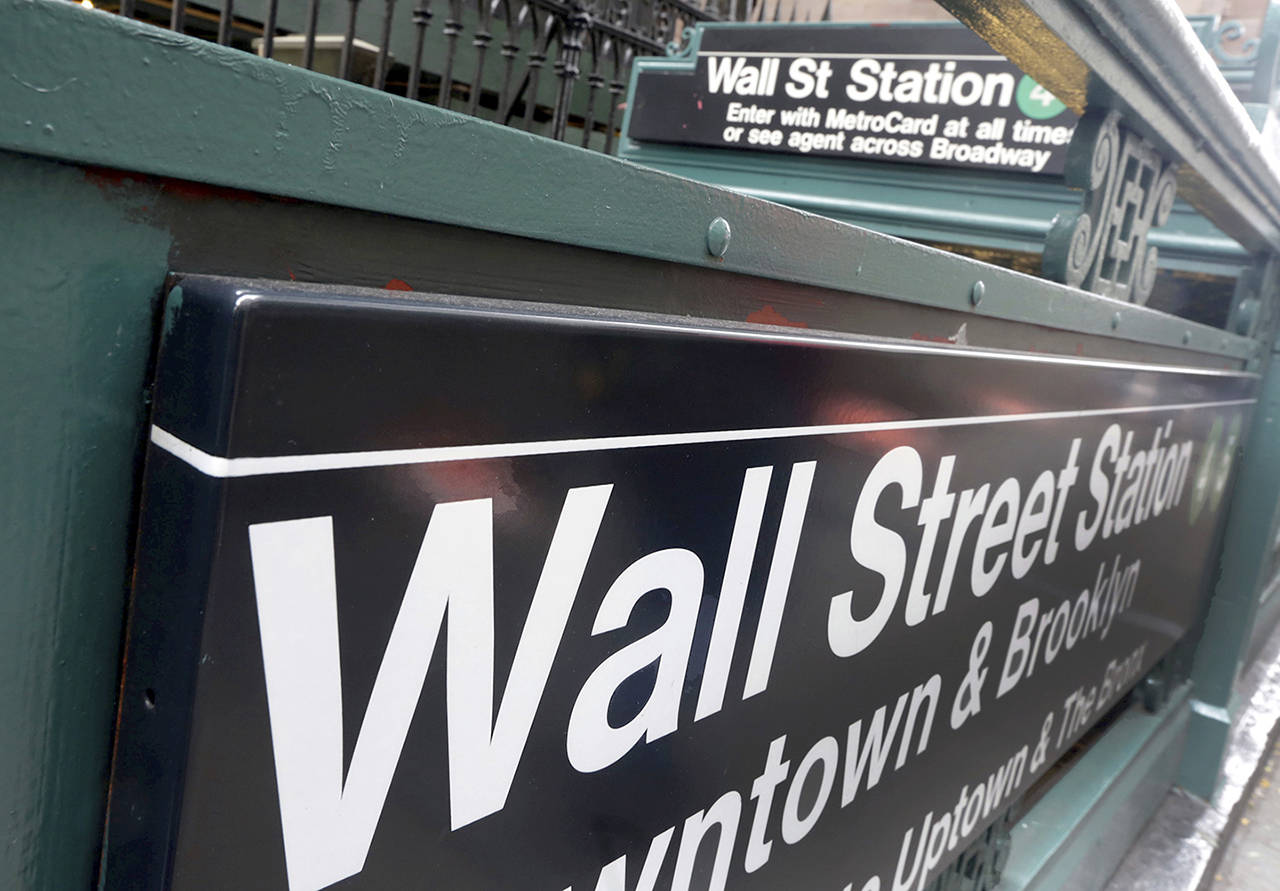 This 2014 photo shows the Wall Street subway stop on Broadway in New York’s Financial District. (AP Photo/Richard Drew)