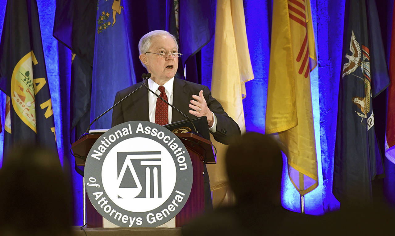 Attorney General Jeff Sessions delivers remarks to the National Association of Attorneys General at their Winter Meeting in Washington on Tuesday. (AP Photo/Susan Walsh)