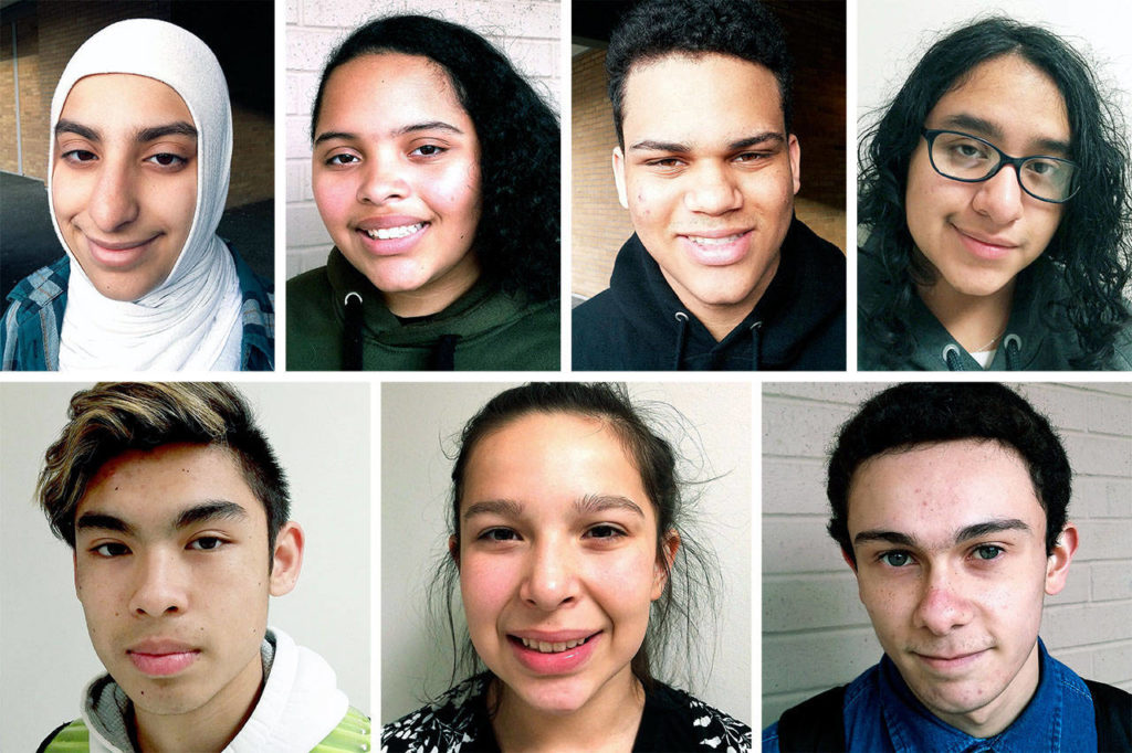 Top row L-R: Aumnia Alissa, Jacy Allen, Davis Eubanks, Michelle Garcia-Burgos; bottom row L-R: Jonathan Lopez, Esther Martinez, David Trach. (Rikki King / The Herald)
