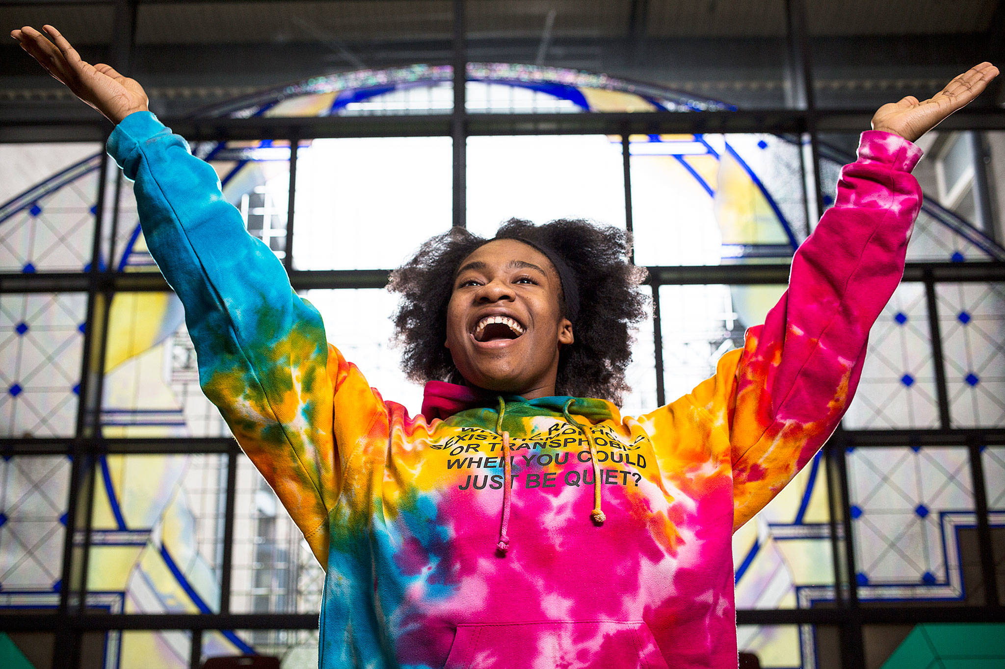 Moving her senior year From Hawaii to Arlington, Destiny Robinson has continued her love of drama, performing in Seussical the Musical at Arlington High. Shot on Tuesday, Feb. 27, 2018 in Arlington, Wa. (Andy Bronson / The Herald)