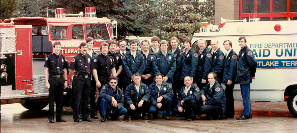 Brad Reading retired in February from South Snohomish County Fire & Rescue. He can be seen at far left in this 1981 photo from the former Mountlake Terrace Fire Department. (South Snohomish County Fire & Rescue)
