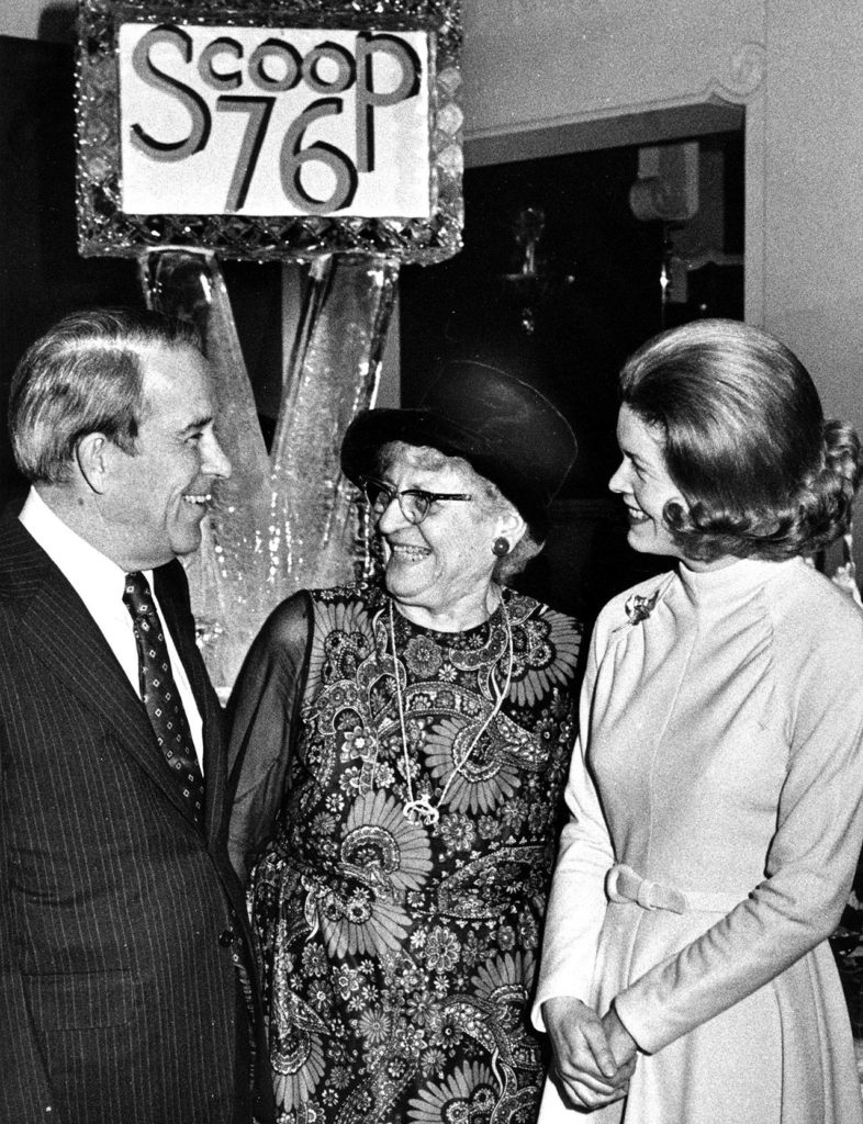 Sen. Henry M. Jackson and Helen Jackson with a supporter during Jackson’s run for president on February 17, 1975. (Herald File)
