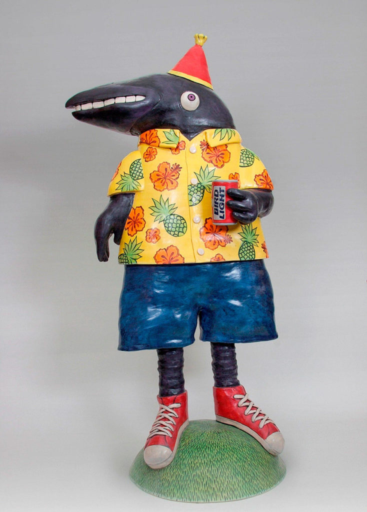 “Last Caw,” a sculpture of a bird holding a Bird Light beer by Mike O’Day, in a 2016 show at the Schack Art Center, one of the must-see museums listed by Expedia.
