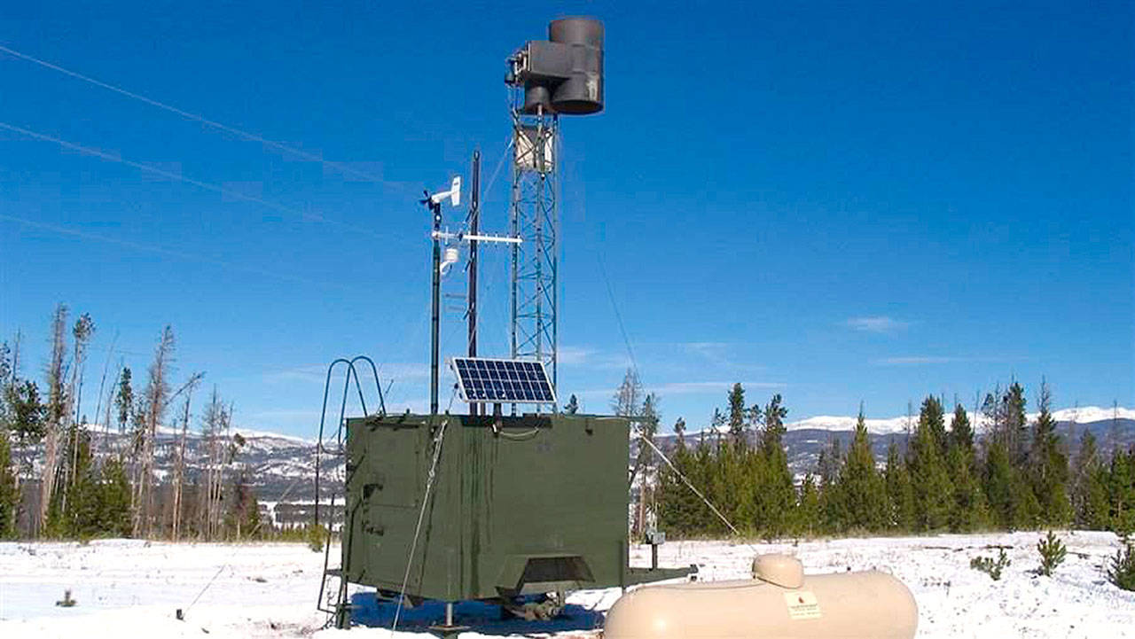 An ice nucleus generator operated by the Desert Research Institute on land owned by Denver Water, north of the Winter Park Resort. Colorado and other states use such machines to boost snowpack. (Courtesy of Joe Busto)