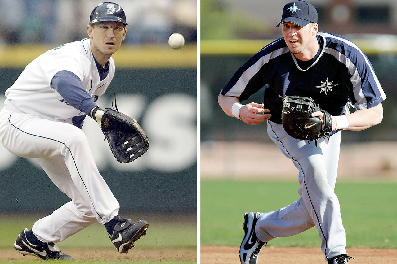 Left: John Olerud (Joe Nicholson/Herald file). Right: Richie Sexson (AP Photo/Elaine Thompson).