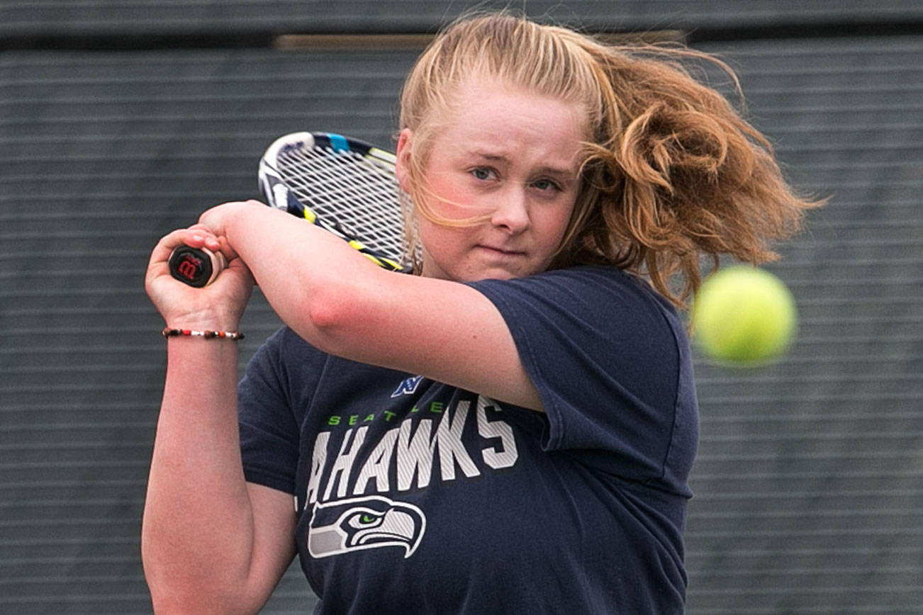 Katri Shields works through practice Wednesday afternoon at Snohomish High School on March 7, 2018. (Kevin Clark / The Daily Herald)