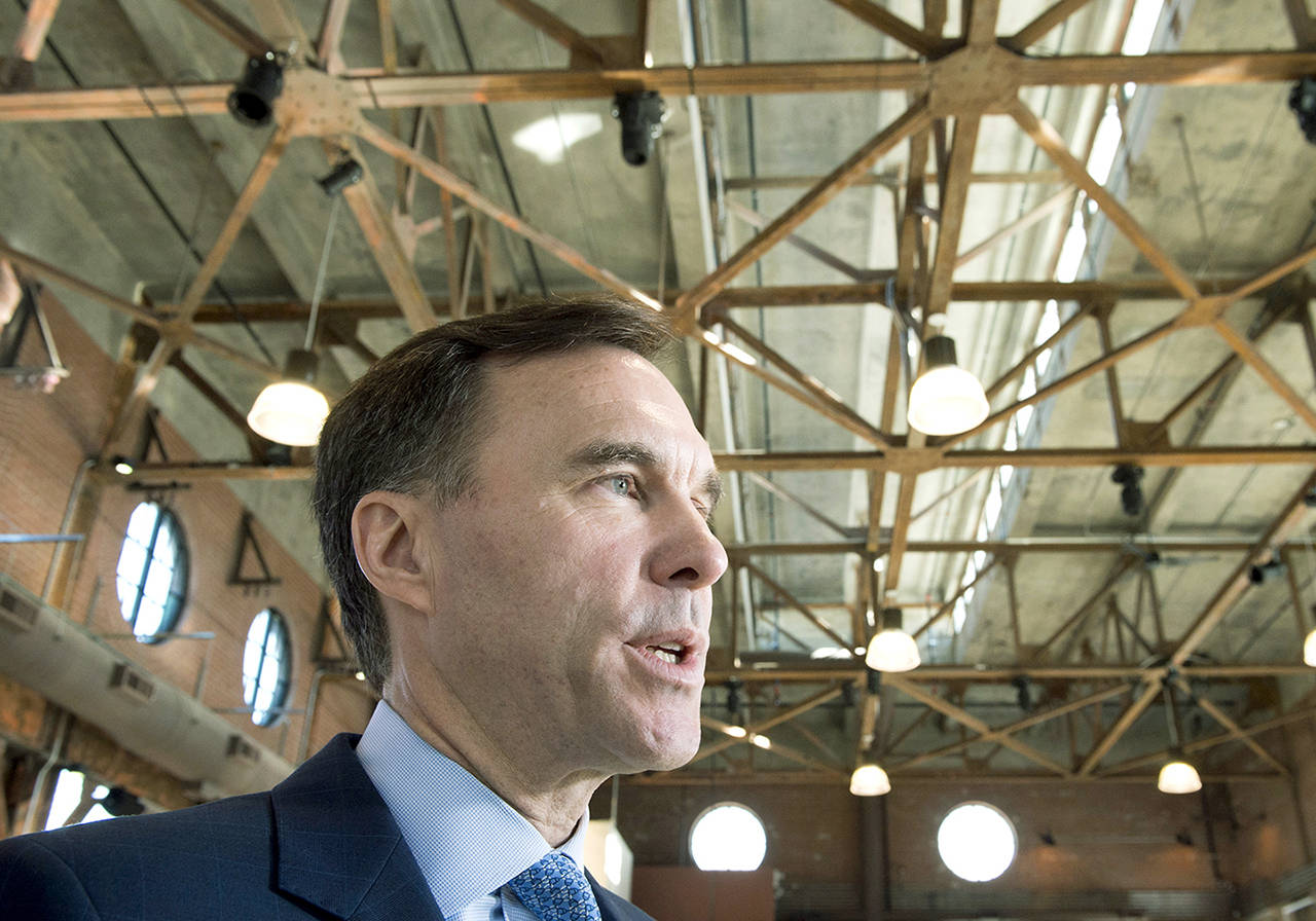 Federal Finance minister Bill Morneau says Canada should be exempted from the aluminum and steel tariffs U.S. President Donald Trump is weighing. (Frank Gunn/The Canadian Press via AP)