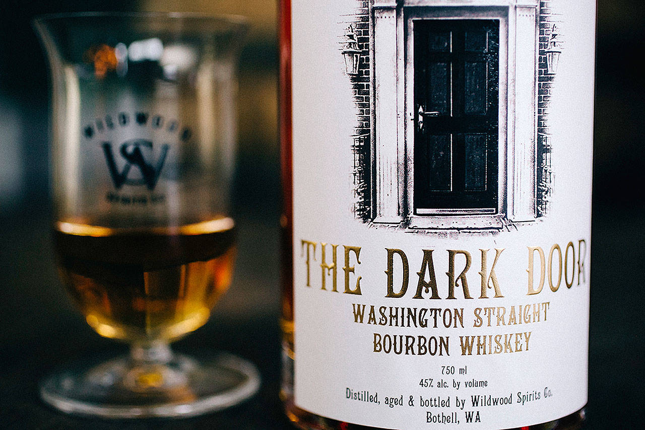 Wildwood Spirit’s The Dark Door bourbon was aged two years in oak barrels. (AnneMarie Zarba)