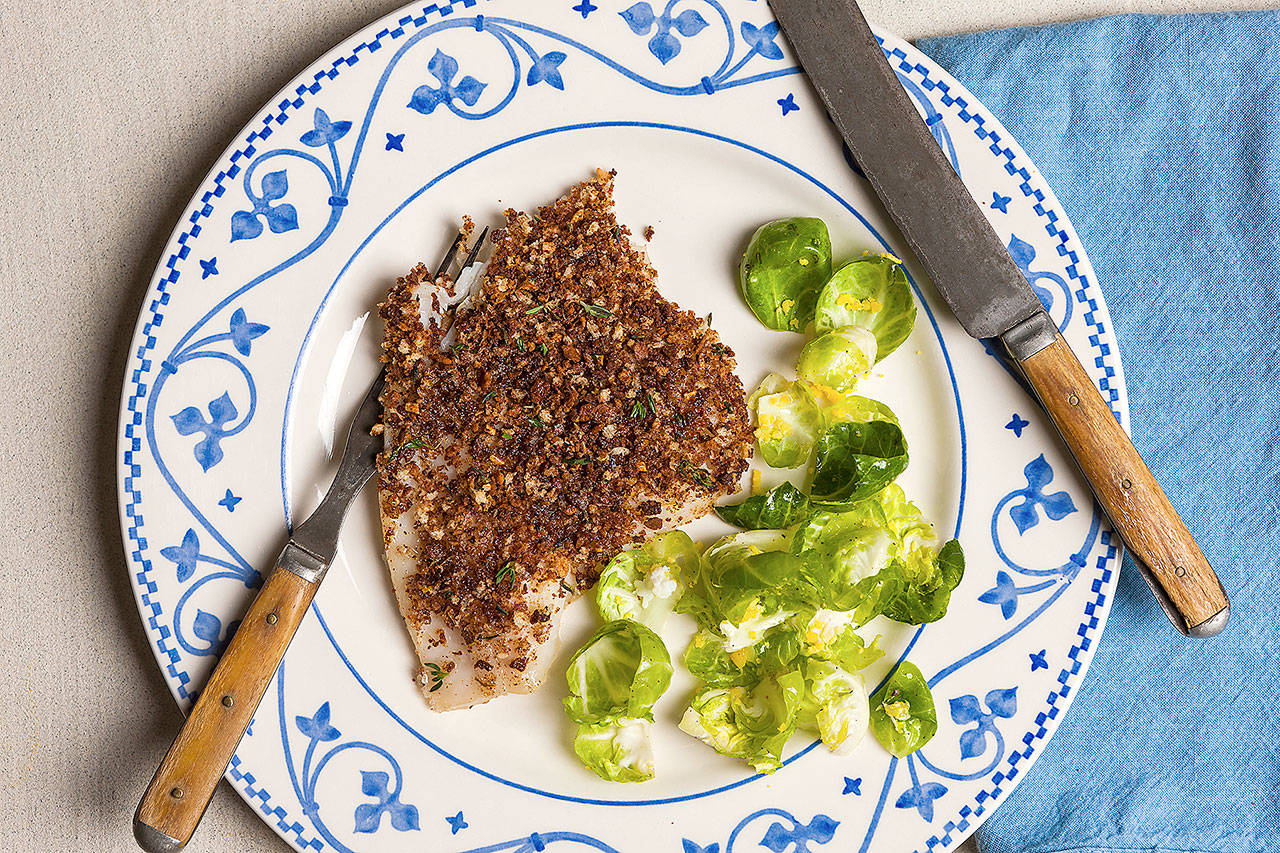 The secret to extra-crispy bread crumbs in this recipe for sole rolled in lemon-thyme bread crumbs is to cook the crumbs twice: first in a skillet and again in the oven. (Photo by Goran Kosanovic for The Washington Post)