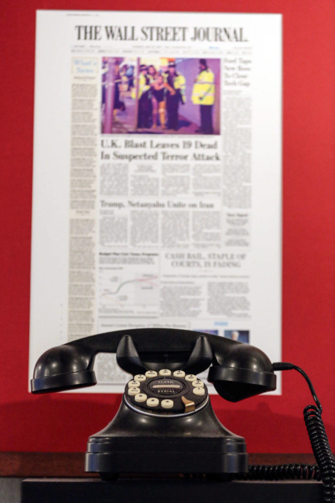 A sample of the decor at Newsroom, whose owner is a former national TV anchor. (Kevin Clark / The Herald)
