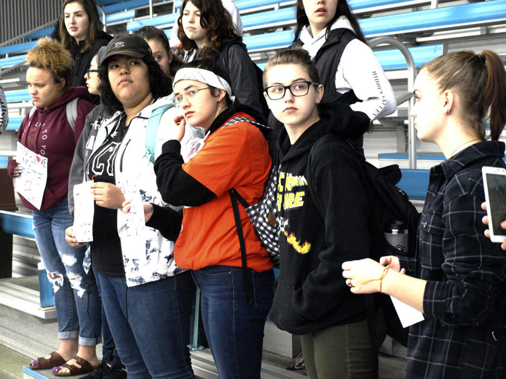 Students at Sultan High School took part in the national school walkout movement Wednesday. They aimed to share a message of love and kindness, they said. (Kaylee Spencer)
