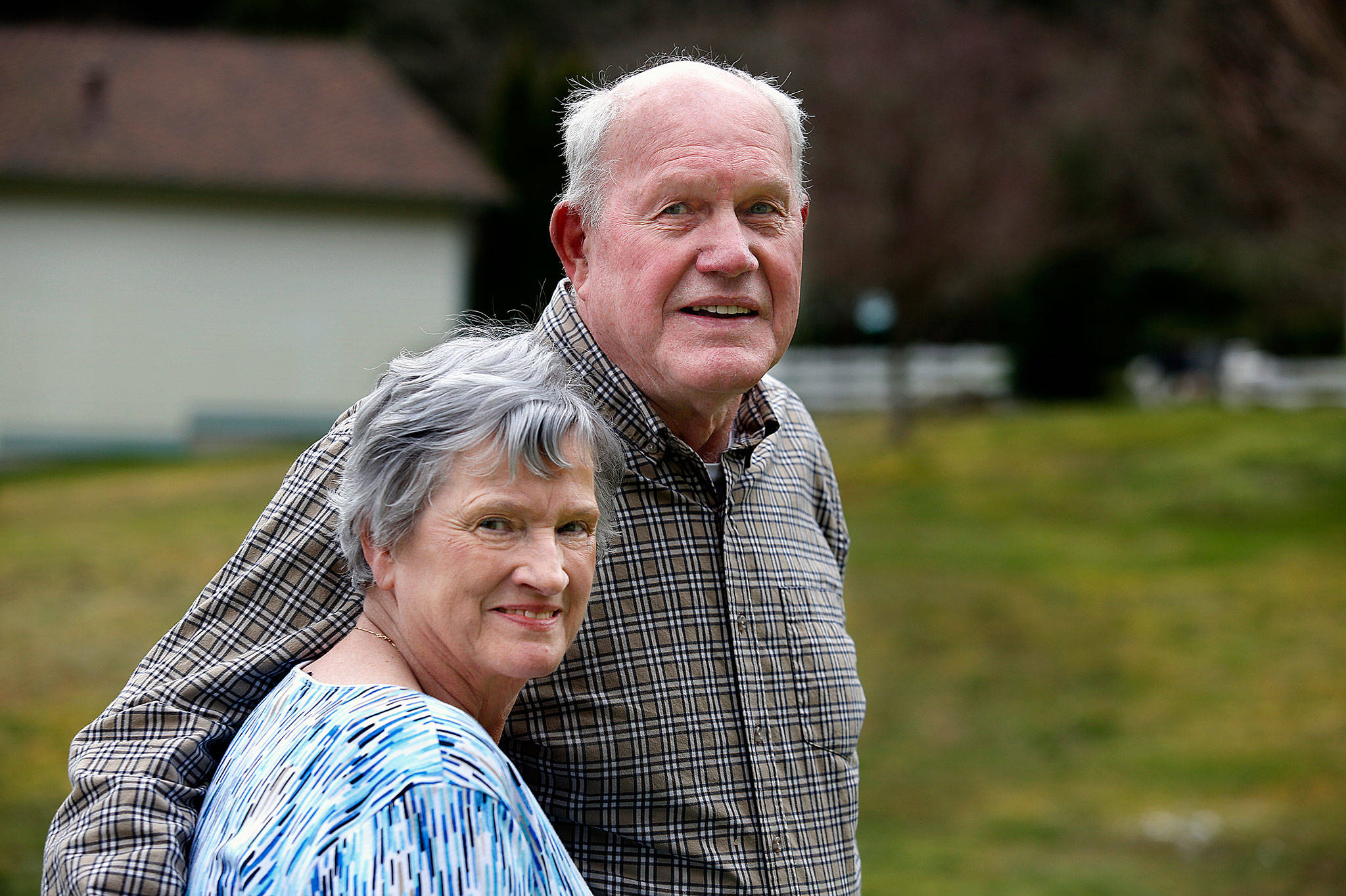 Bill Short, 74, and his sister, Pat Veale, 73, attended the old Emander School, which was near what’s now I-5 and 128th Street in south Everett. (Dan Bates / The Herald)