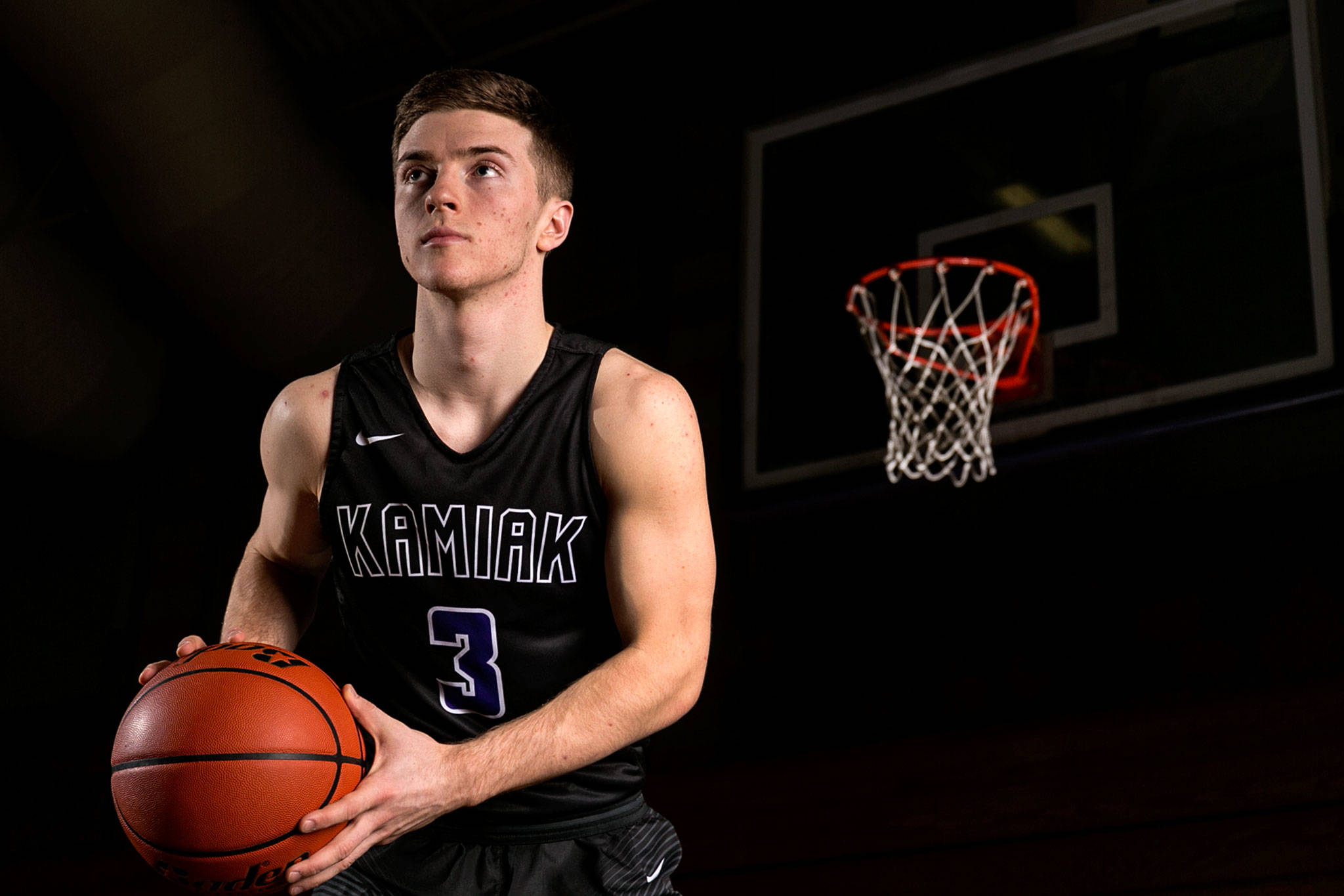 Kamiak senior Carson Tuttle is The Herald’s 2018 Boys Basketball Player of the Year. Tuttle averaged 22 points per game this season. (Kevin Clark / The Herald)