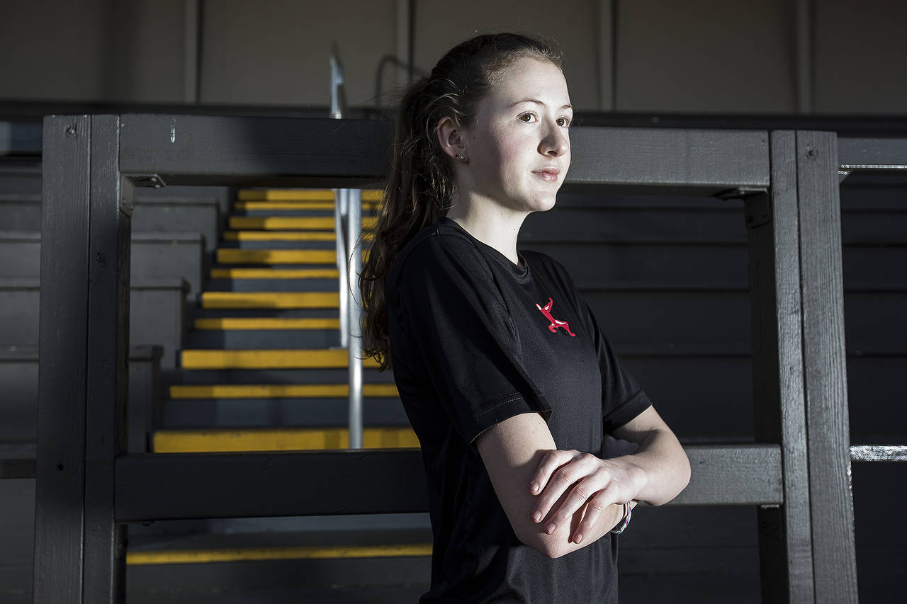 Ian Terry / The Herald Mariner High School senior Suzy Pace is a potential top-five contender for 4A state 300-meter hurdles and high jump. Photo taken on 03162018                                Mariner senior Suzy Pace holds a number of track and field records at the school. (Ian Terry / The Herald)