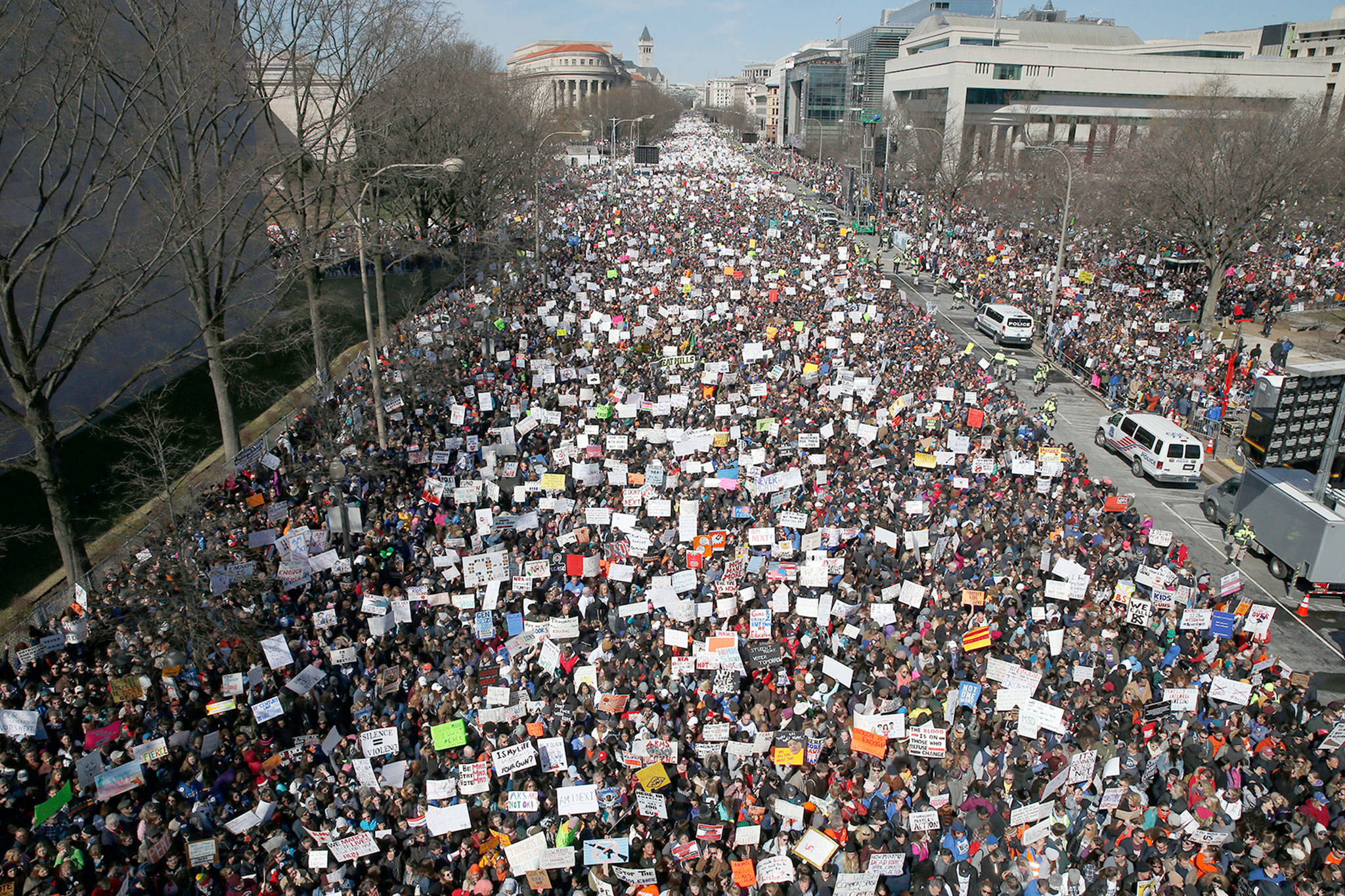 Looking west, people fill Pennsylvania Avenue during the March for Our Lives rally in support of gun control on Saturday in Washington. (AP Photo/Alex Brandon)