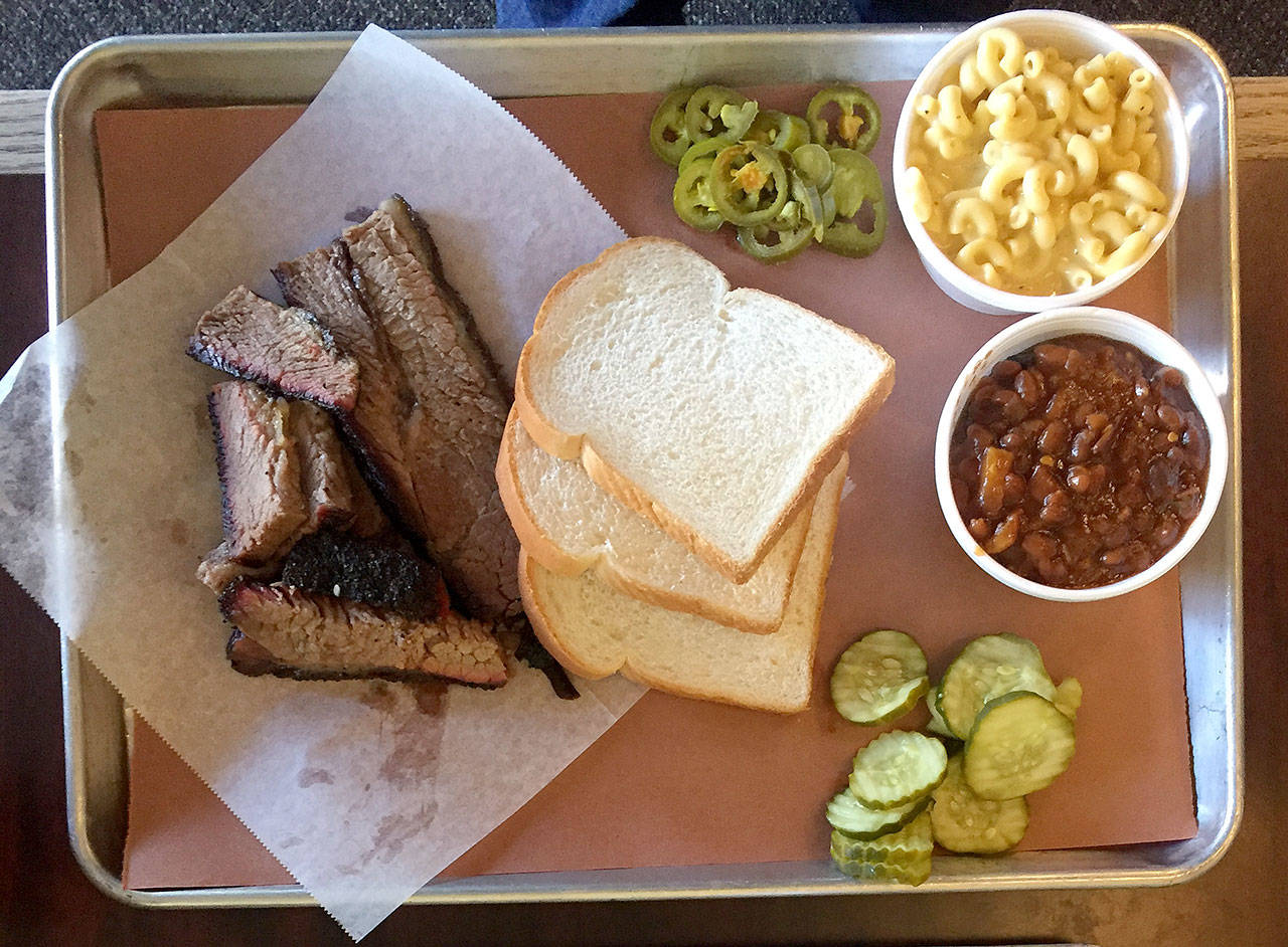 The brisket big tray at Marysville’s Jeff’s Texas Style BBQ. (Photo by Aaron Swaney)