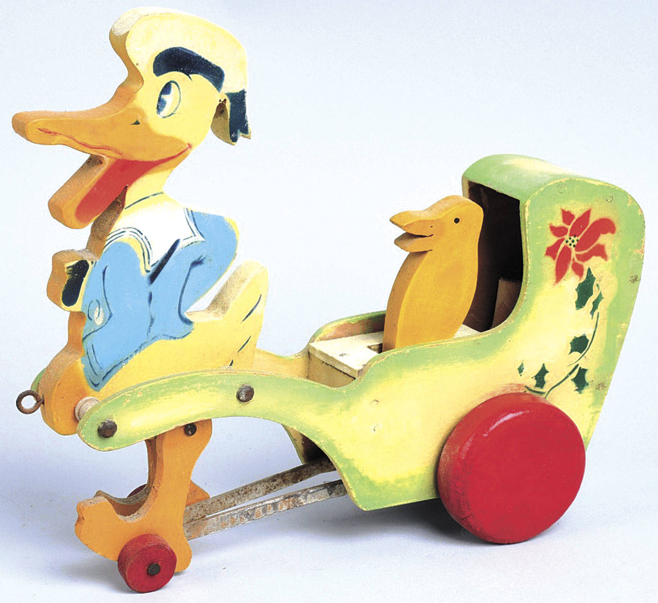 Collectors like unique examples, even those that are mysteries. This wooden pull toy, a copy of Donald Duck, was possibly made in China in the 1930s. It sold at a Milestone auction in Willoughby, Ohio, for $4,200. (Cowles Syndicate Inc.)