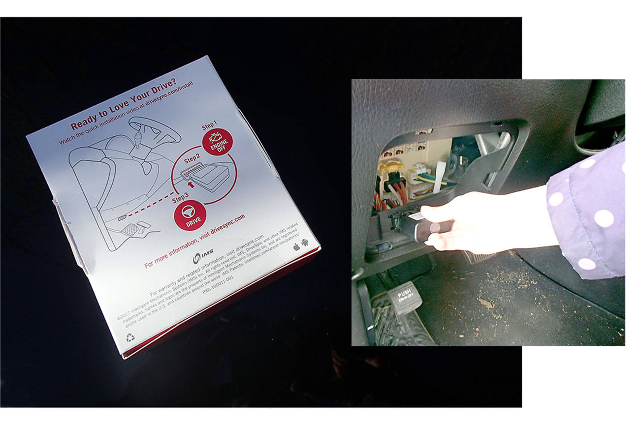 The writer’s 7-year-old installs a plug-in device to track the family car’s miles and location as part of a state pilot project to test pay-per-mile taxes. (Melissa Slager / The Herald)