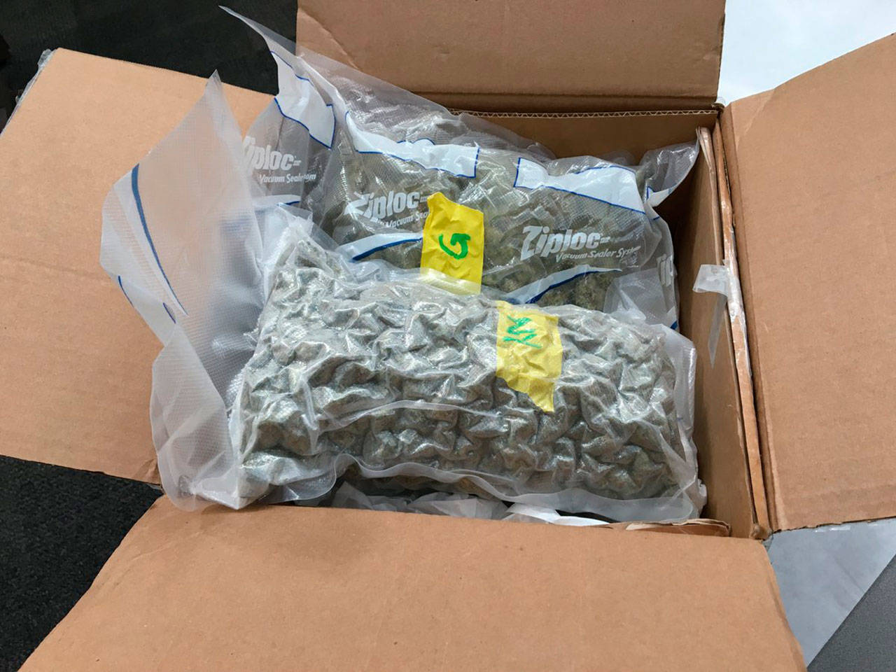A box containing more than 5 pounds of marijuana was discovered after it was shipped from Monroe to Arizona and returned. (Monroe Police Department)